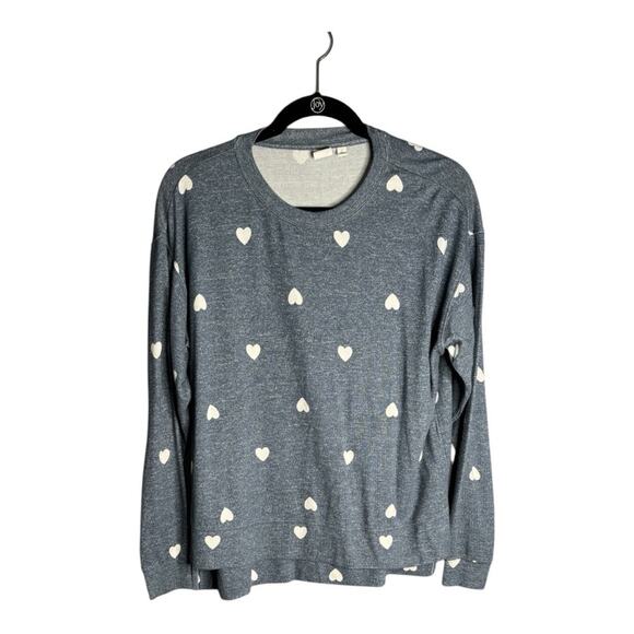 bp Blue Long Sleeve Sweater With Heart Print and Round Neck Size Small - Picture 1 of 7